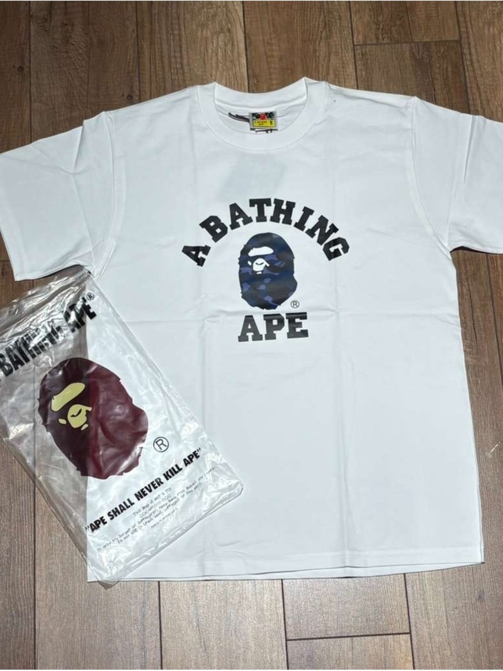 A Bathing Ape BAPE Brand New White Tee Shirt Blue Ape Mens Medium, XL